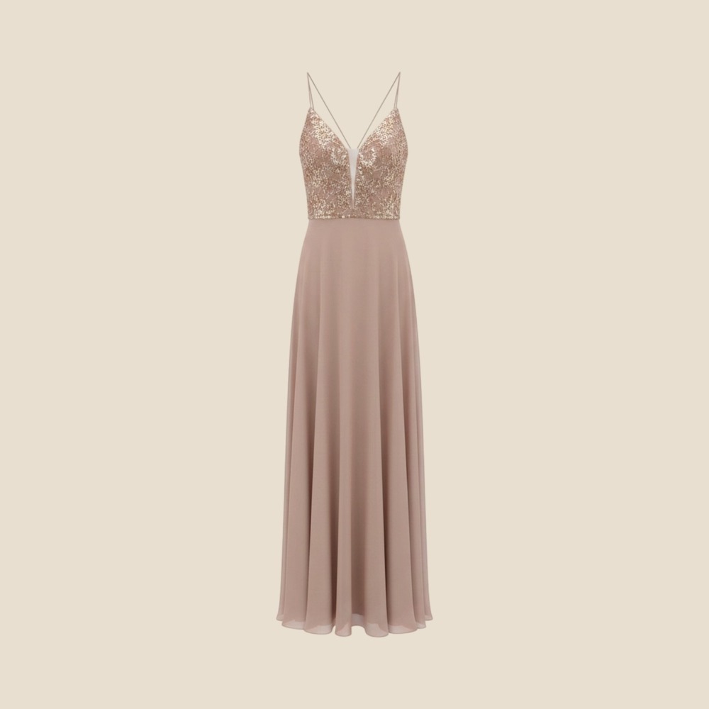 Adrianna Papell Platinum Beaded Sequin Gown Pink Formal Dress 2 Wedding Prom